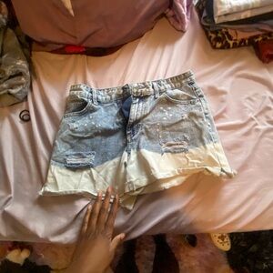 No Boundaries Blue and Cream Jean Shorts with Ombré Effect